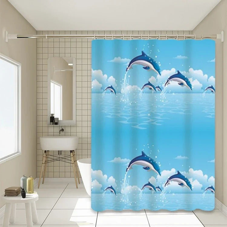 rideau douche dauphins sautant bleu clair nuages moderne rapide séchage ourlet standard peva appartment