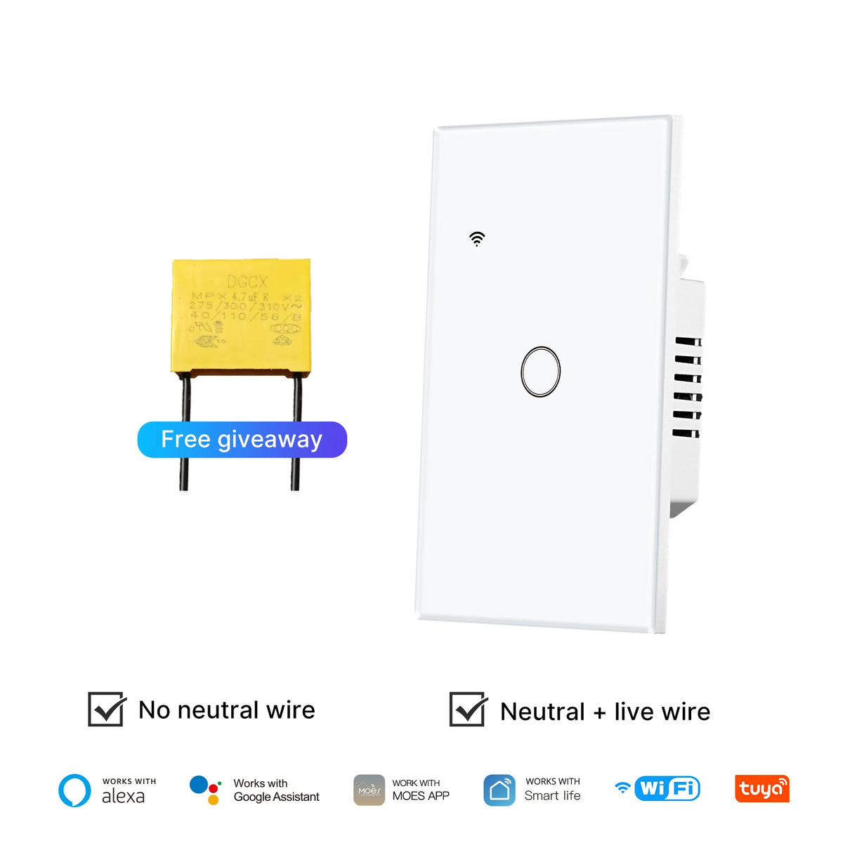 interrupteur intelligent lumière blanc mat moderne wi fi alexa google controle tactile sans fil
