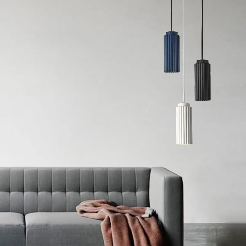 Suspension lumineuse moderne rayées blanche bleu marine noir led minimaliste chambre salon