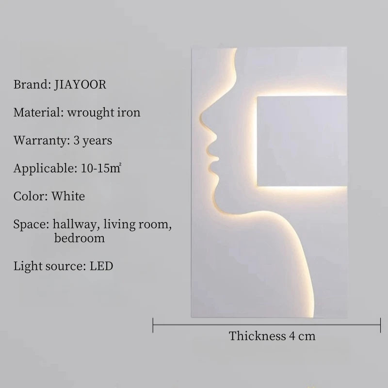 tableau mural led moderne minimaliste stylisé tête humaine blanc éclairage mur fixé mur opaque