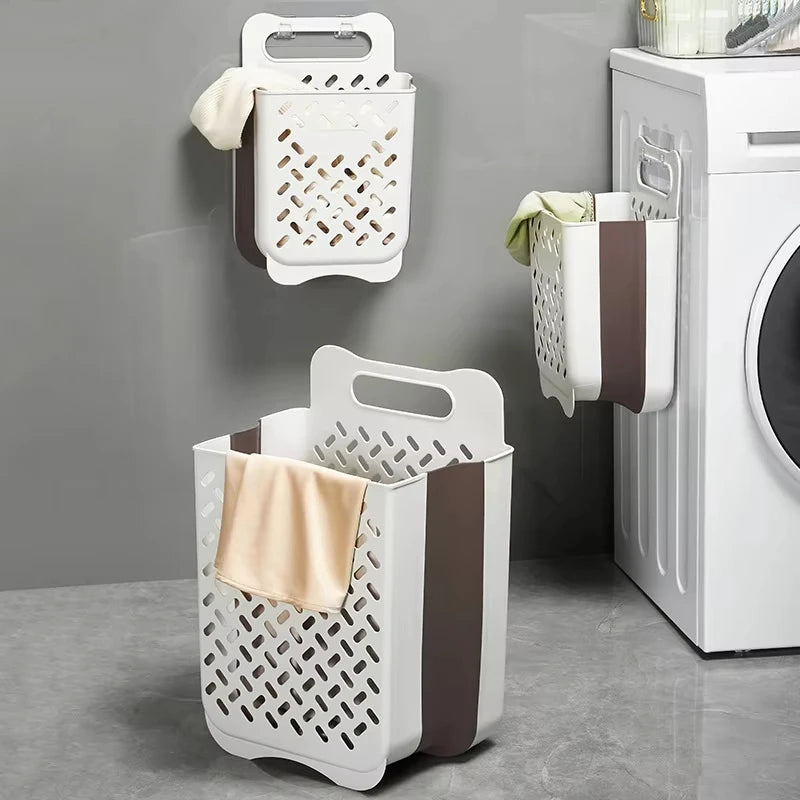panier linge blanc marron perforé pliable moderne fixé mur multifonctionnel