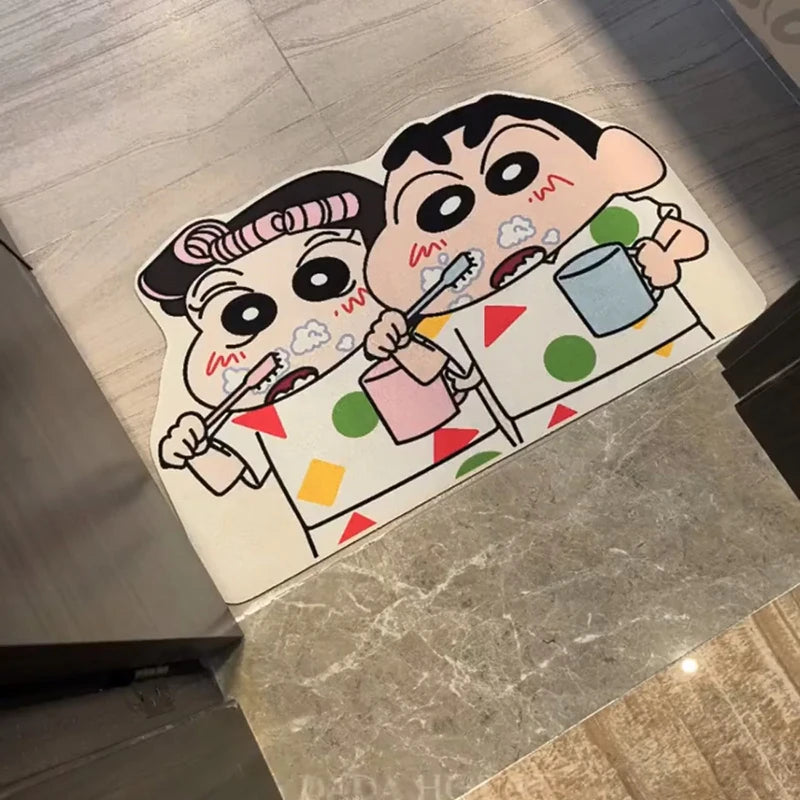 tapis sol antidérapant salle bain motif dessin animé shin chan absorbant eau rapide diatomée