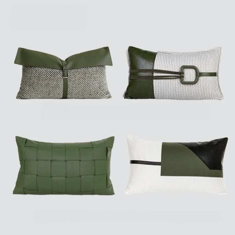 housse coussin vert olive motif géométrique contemporain polyester respectueux environnement coussin