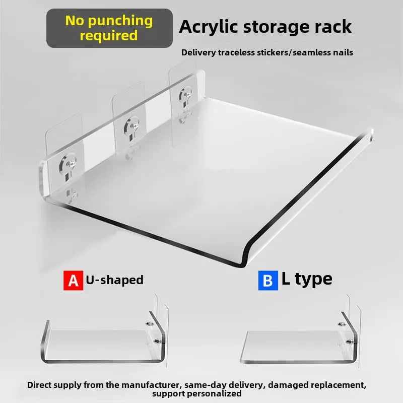 étagère murale transparente acrylique miroir salle bain rangement moderne sans perçage