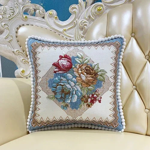 coussin carré brodé fleurs pompons élégant lavable 40x40cm 58x58cm polyester coton