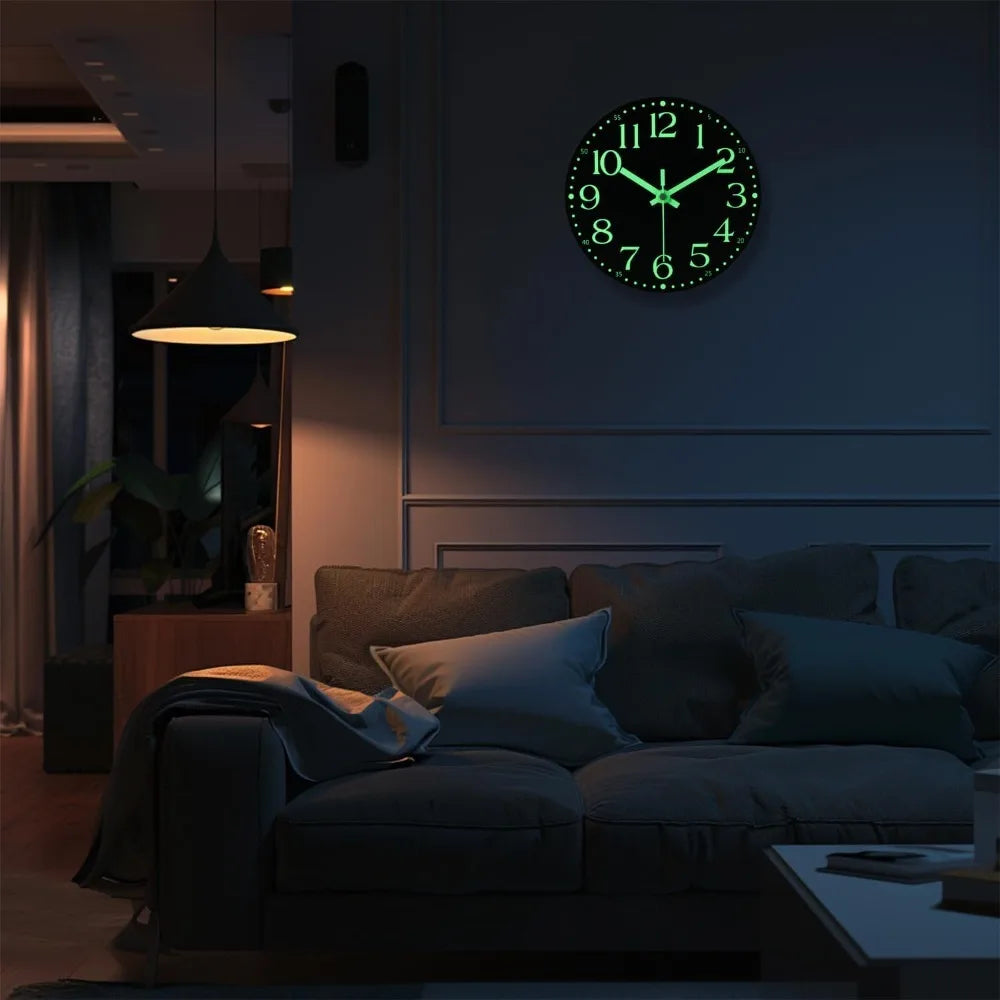 horloge murale moderne aiguille noir vert luminescent points decoration mdf chambre coucher
