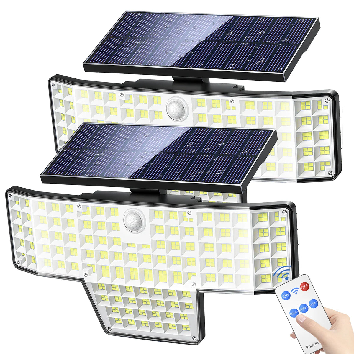 projecteur solaire led ip65 étanche capteur mouvement télécommande moderne gris bleu contemporain