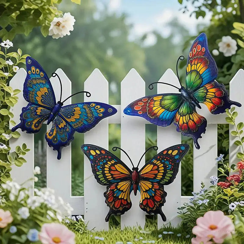 décoration murale papillons métal bleu vert orange rouge artisanal clips fixations chambre salon jardin