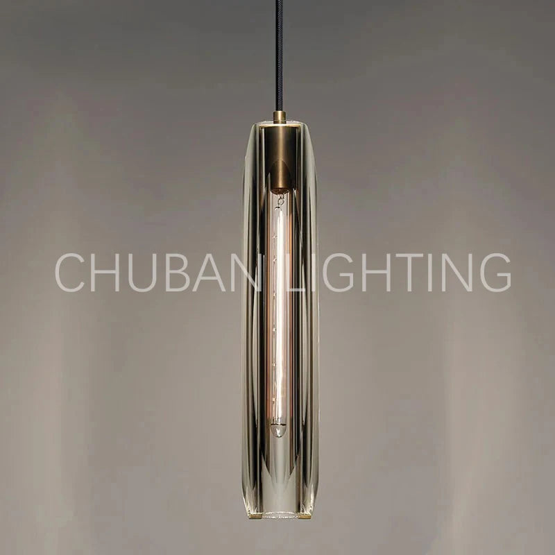 luminaire suspendu moderne verre transparent or métal cuivre chambre étude minimaliste