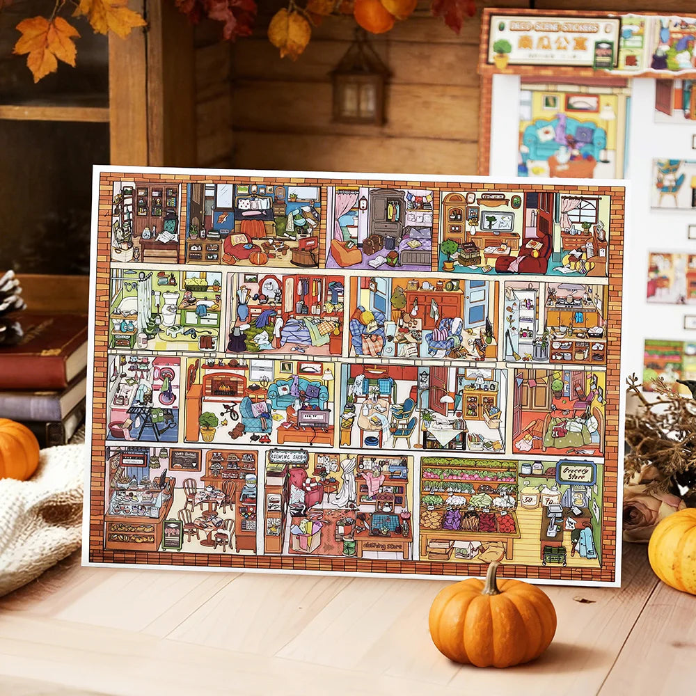 puzzle multicolore scènes domestiques dessin animé pièces puzzle opaques enfants maison activités famille éducatives