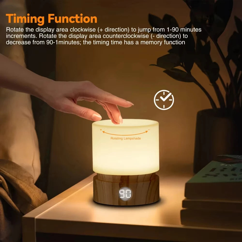 lampe chevet veilleuse led rechargeable blanc texture bois moderne tactile sans fil recharge usb