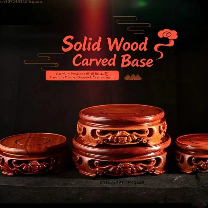 base sculptée bois rouge brun sculptures détaillées motifs floraux artisanal traditionnel support ornement maison