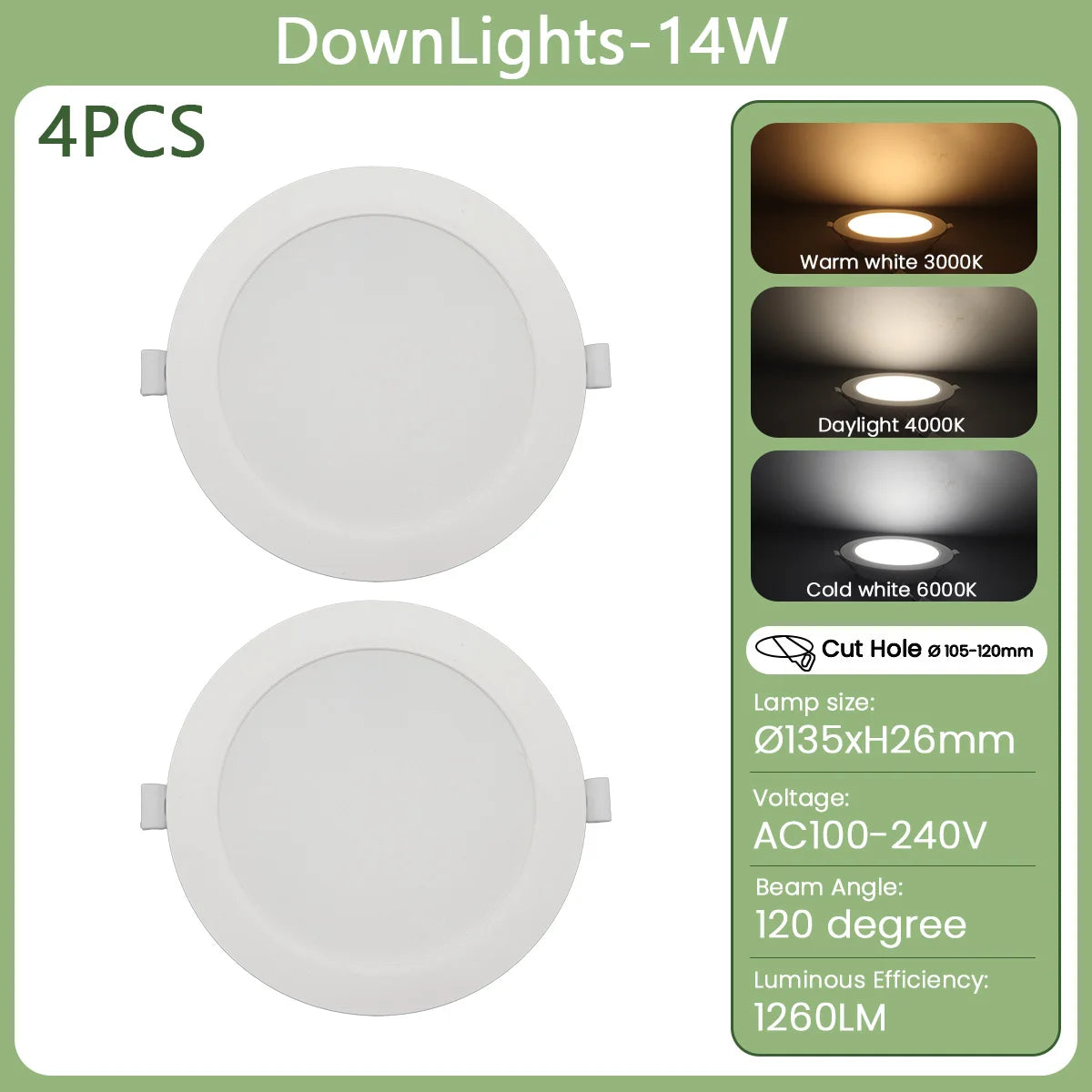 lampe encastrable led blanc moderne clips 3000k 4000k 6000k 10w 24w opacité
