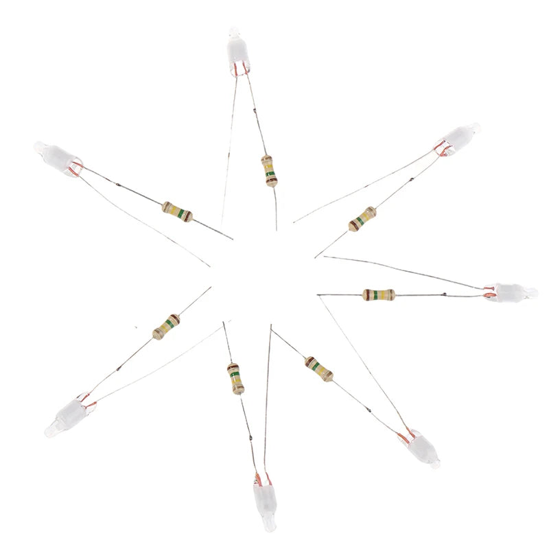 néon glow lampe led ampoule verte résistances marron rouge or électronique composants transparents filés