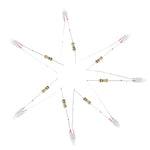néon glow lampe led ampoule verte résistances marron rouge or électronique composants transparents filés
