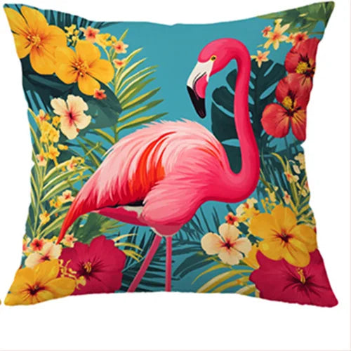 taies d'oreiller moderne imprimé flamants roses fleurs tropicales polyester respectueux environnement 40x40cm 45x45cm 50x50cm