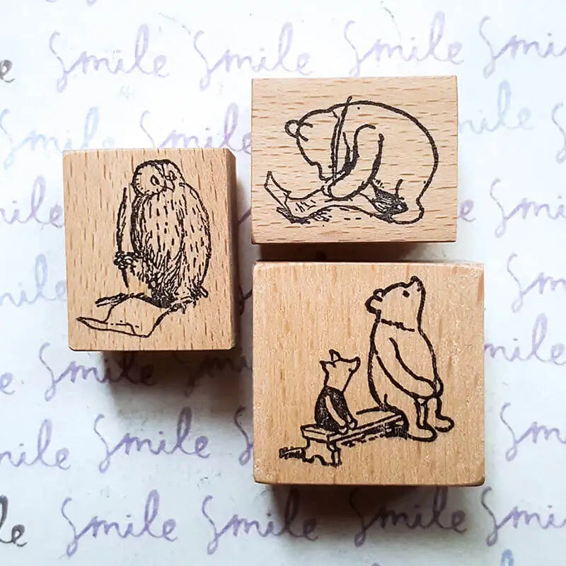 tampons bois ours oiseaux dessins animés cartoonaux 20x21mm 26x28mm 22x25mm scrapbooking loisirs créatifs