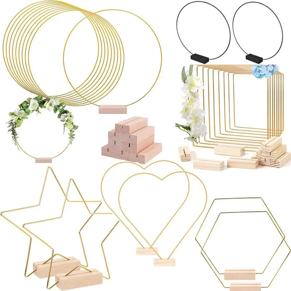 décoration mariage moderne or bois coeur cercle étoile hexagone structures métalliques socle boisclair