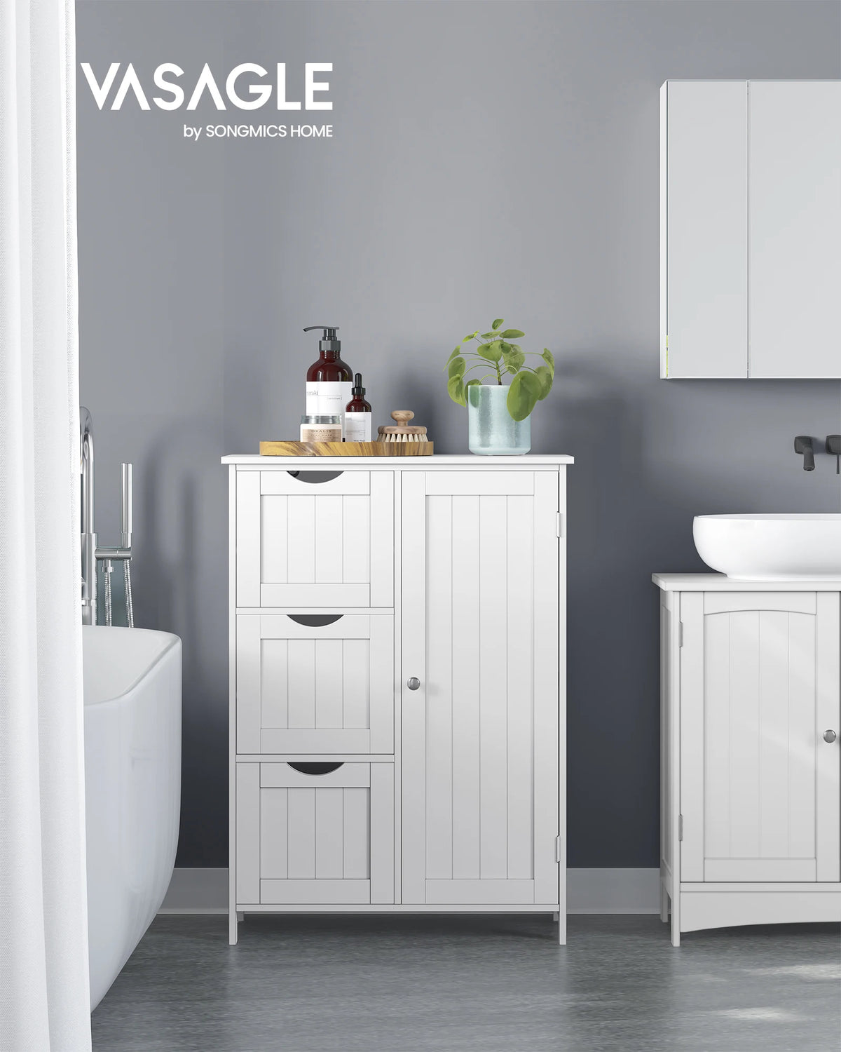 Meuble de rangement salle de bain blanc nuage avec 3 tiroirs fermé