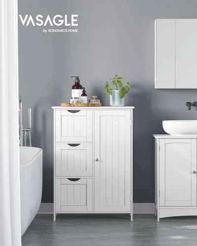 Meuble de rangement salle de bain blanc nuage avec 3 tiroirs fermé