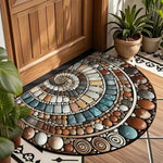 tapis d'entrée moderne bleu orange marron spirale antidérapant facile entretenir intérieur extérieur