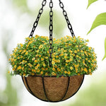 cache pot fibre noix coco marron texture naturelle moderne écologique chaînes métalliques balcon jardin