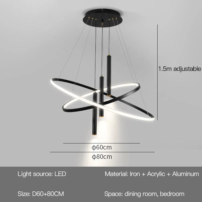 lampe suspendue moderne scandinave anneau métallique noir blanc doré salon chambre