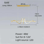 lampe suspendue moderne ondulé noir doré 100cm 120cm led 48w 68w