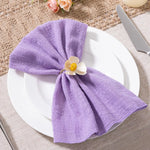 Serviettes table coton texture rugueuse rustique ruban jute fleur séchée violetclair 30x30cm mariage décoration
