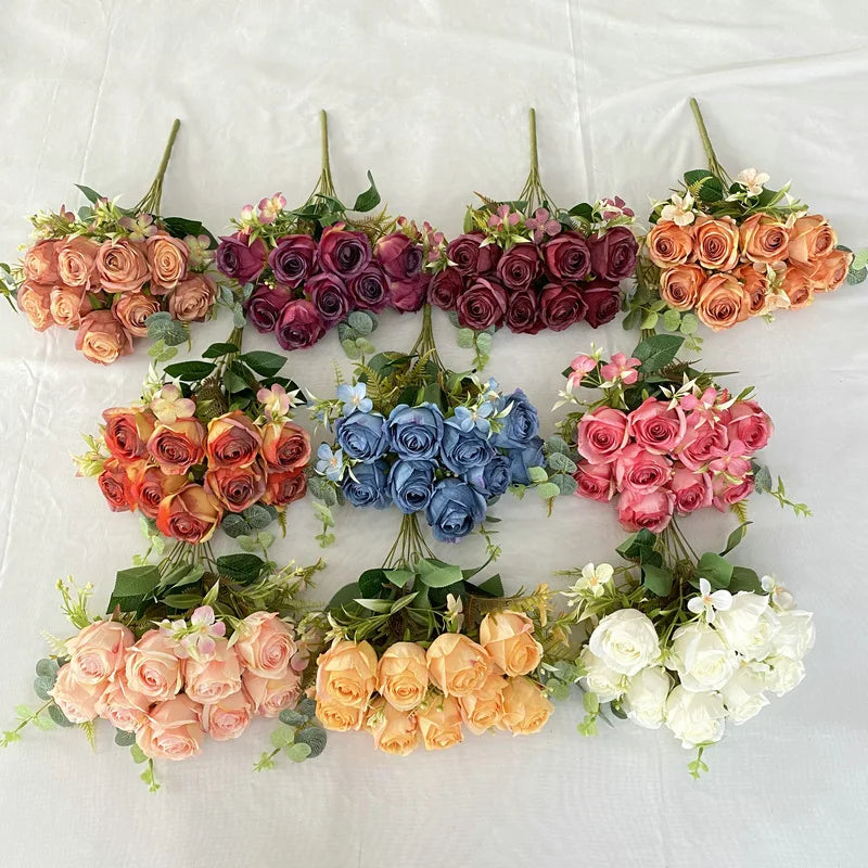 décoration maison bouquet roses artificielles couleurs variées feuilles vertes élégantes anniversaire événement