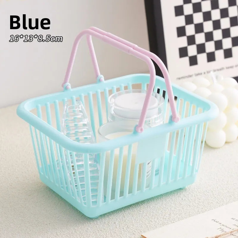 panier rangement couleur rose bleu aspect tressé kawaii pastel petits objets cosmétiques