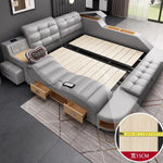 lit multifonctionnel moderne gris clair simili cuir tapis coussins rangement sous lit