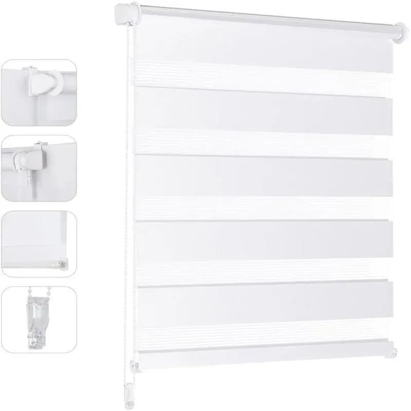 store enroulement double blanc rayures horizontales moderne clips light filtering no drill required