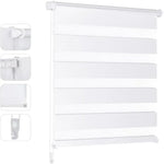 store enroulement double blanc rayures horizontales moderne clips light filtering no drill required