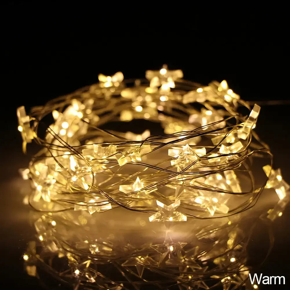 guirlande lumineuse étoiles dorées fil transparent auto batterie 5m 50lumières moderne noël mariage