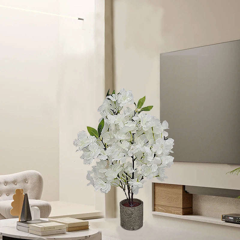décoration intérieure plante artificielle fleurs feuilles moderne rose blanche verte salon
