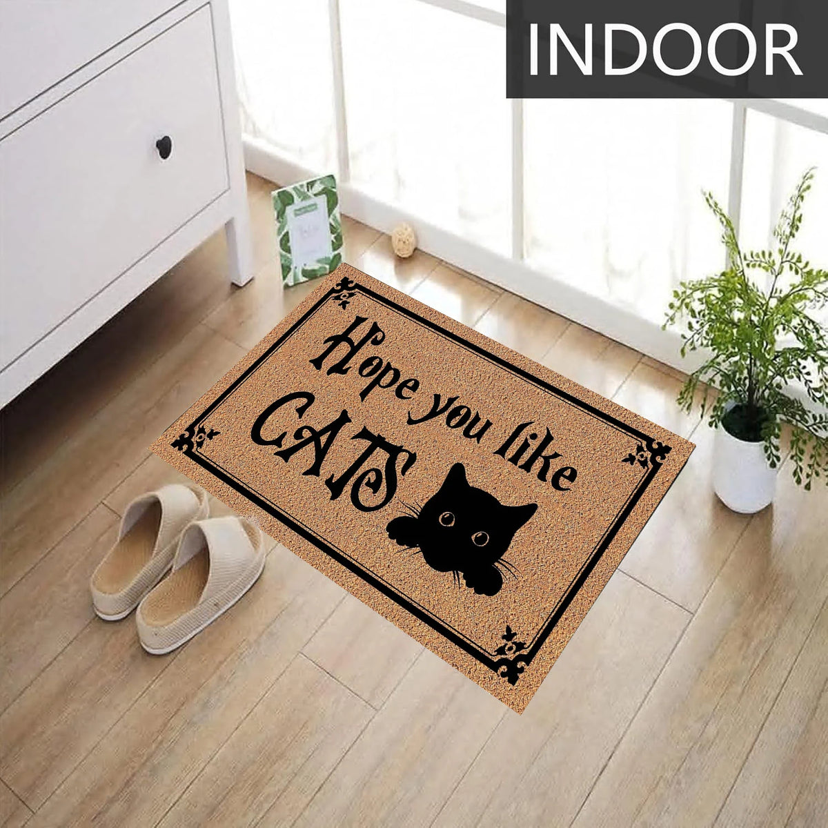tapis d'entrée caoutchouc antidérapant résistant antibactéries moderne hope you like cats marron noirextérieurintérieur