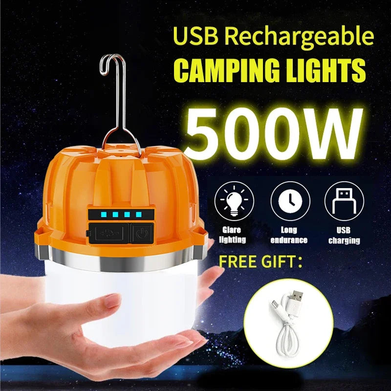 lampe camping rechargeable usb orange moderne pratique crochet blanc rondes vertical