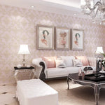 papier peint floral relief classique beige blanc rose ciel jaune