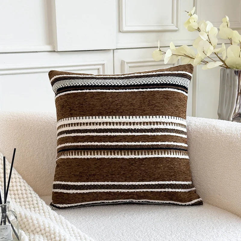 housse coussin rayé polyester 45x45cm moderne blanc beige gris vert chambre