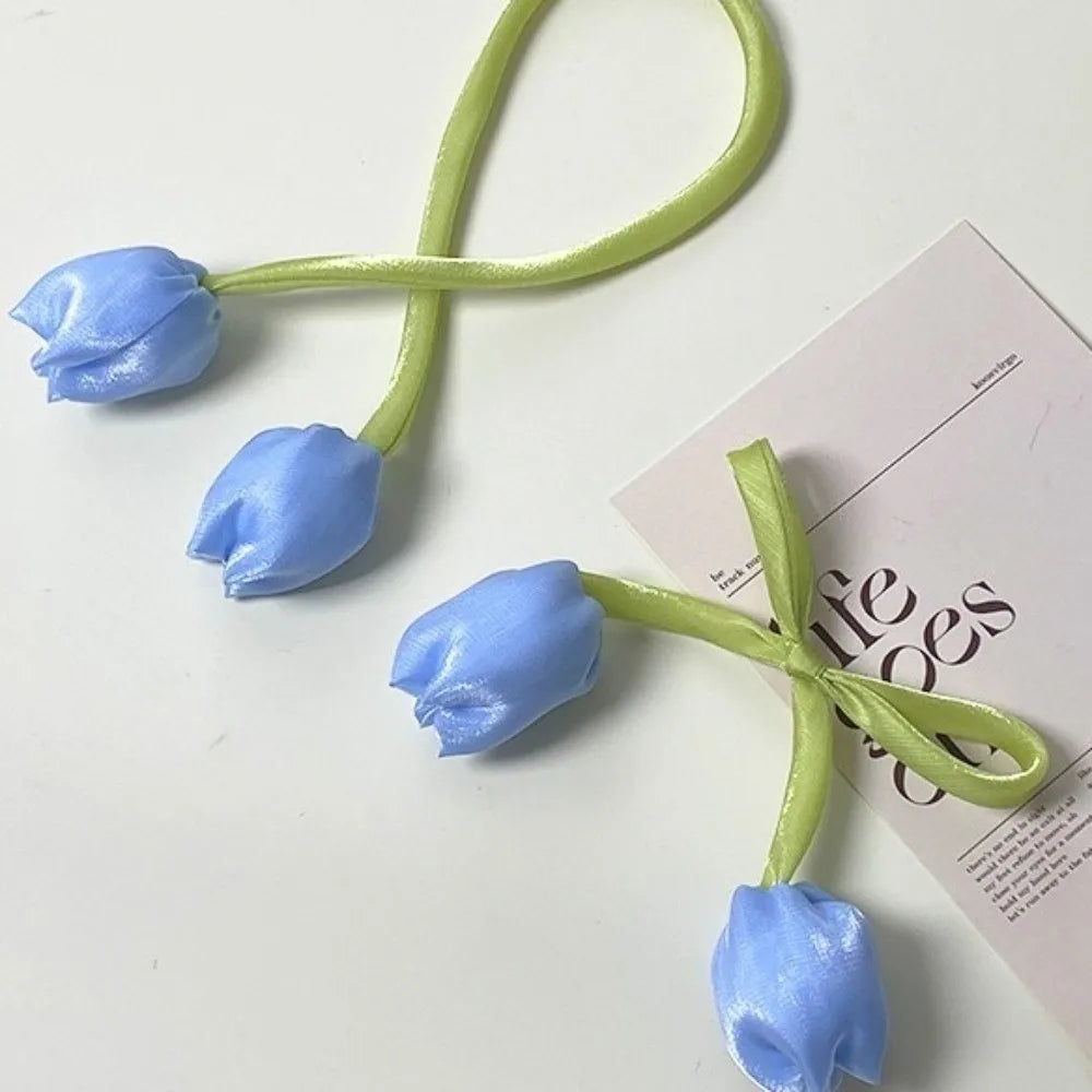 boucles rideau tulipes décoratives adhésives vert clair bleu clair rouge blanc