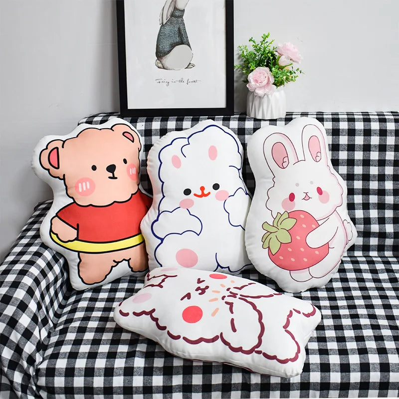 taies d'oreiller personnalisées dessins animés coussins mignons blanc rose orange bleu plush cartoon