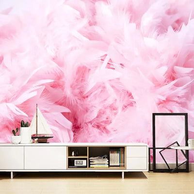 Papier peint plume rose 3D personnalisé pour salon