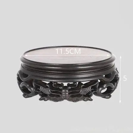 support bois sculpté motifs floraux artisanal decor maison marron foncé tranchant deco vase pot