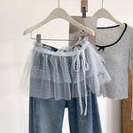jupe lolita vintage blanche gris rouge élastique dentelle transparente plissée été junior femme