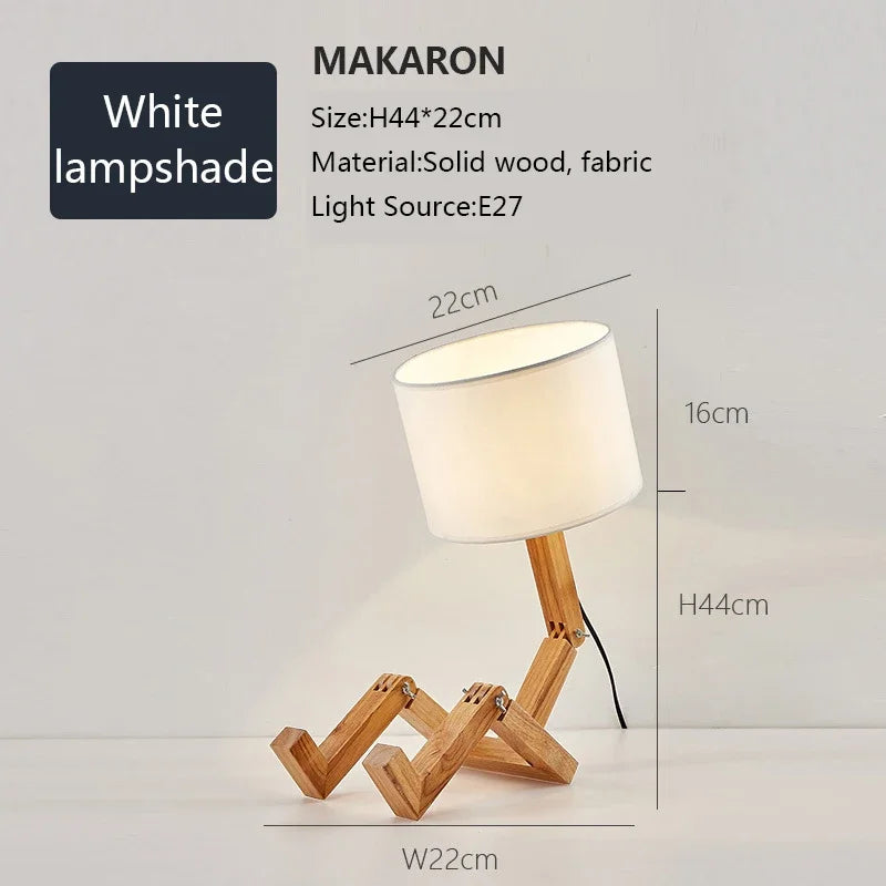 lampe table bois moderne robot beige tissu opacité éclairage chambre coucher led contemporain