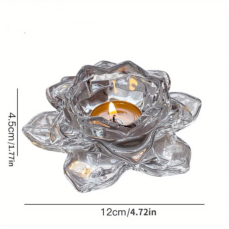 support bougie transparent fleur lotus verre texturé moderne décoration zen intérieur bougie allumée art
