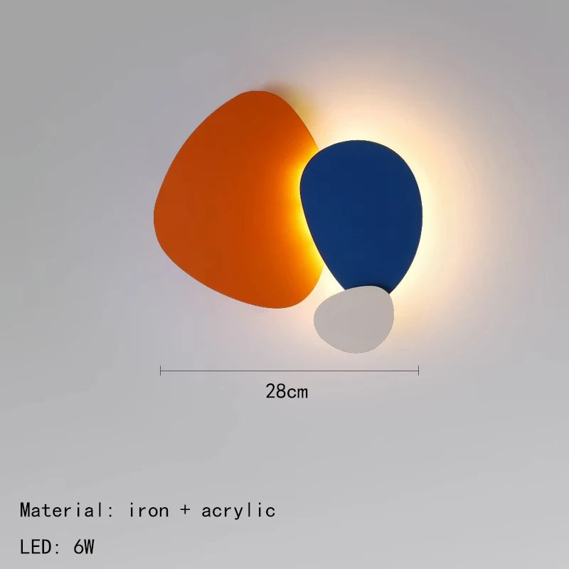 lampe murale moderne abstraite orange bleu blanc éclairage quotidien artistique LED ambiance chambre salon