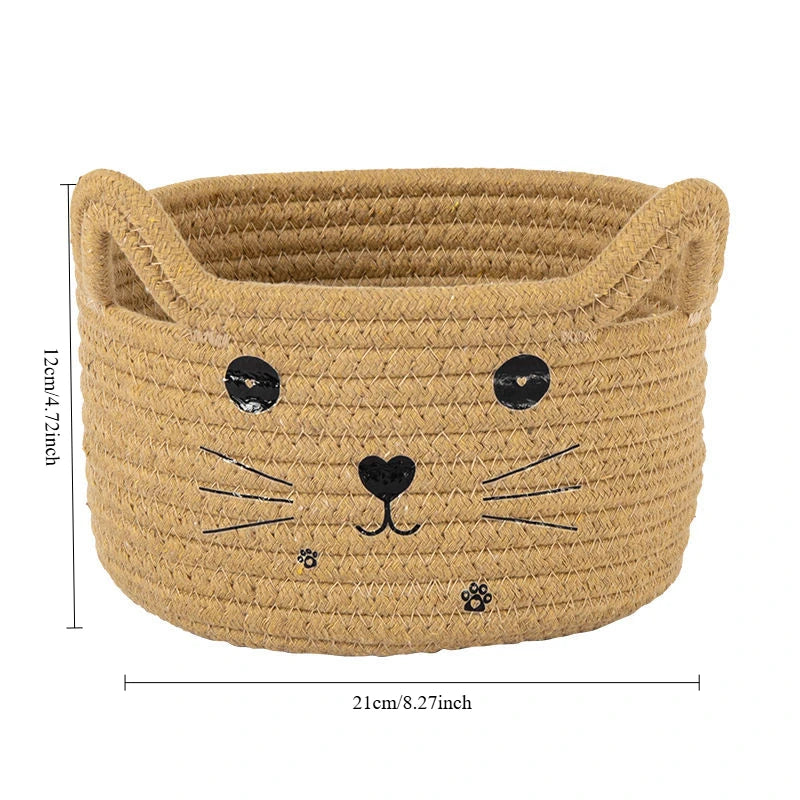 panier rangement créatif réutilisable blanc rose jaune vert bleu visage chat brodé enfantin respectueux