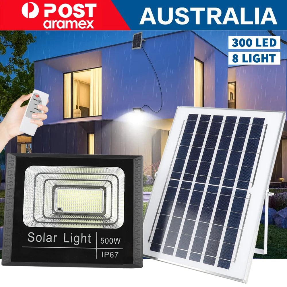 projecteur solaire led 300 diodes panneau solaire télécommande facile jardinextérieur